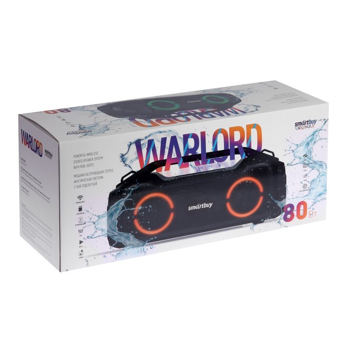 Портативная колонка Smartbuy WARLORD, 80 Вт, 3600мАч, BT, microSD, USB, AUX, RGB, черная - фото 51397693