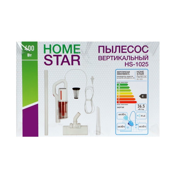 Пылесос HOMESTAR HS-1025, вертикальный, 400 Вт, сухая уборка, 0.6 л, шнур 4.5 м, чёрный - фото 51397876