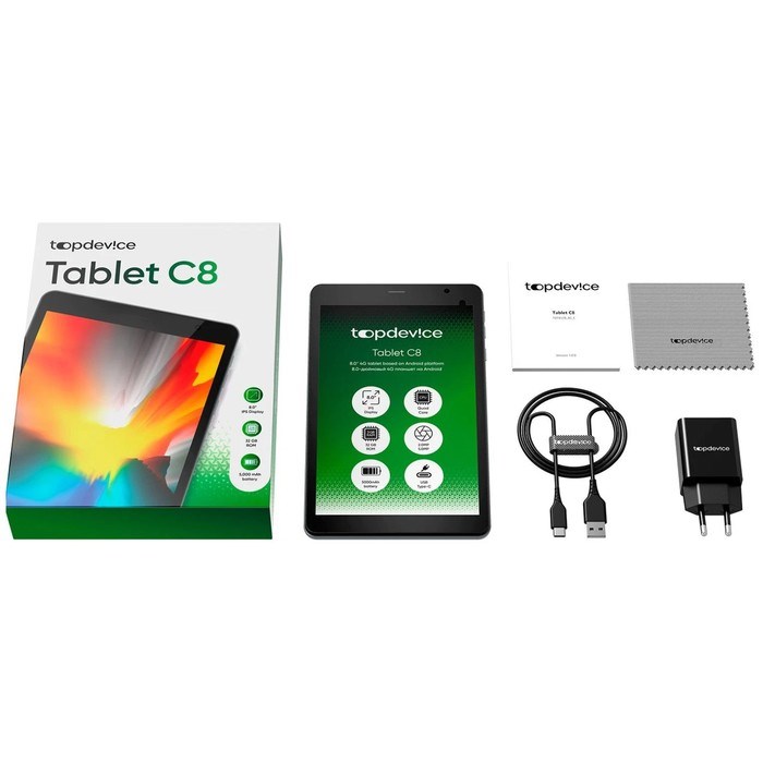 Планшет Topdevice Tablet C8, 8", IPS,800x1280, 2.1 ГГц, 3+32 Гб, 5+2 Мп, BT 5.1, And.11, SIM - фото 51397907