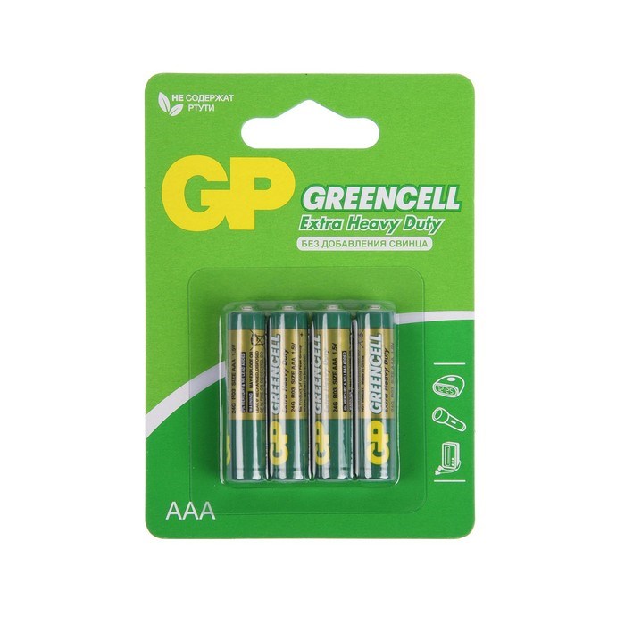 Батарейка солевая GP Greencell Extra Heavy Duty, AAA, R03-4BL, 1.5В, блистер, 4 шт. - фото 51397973