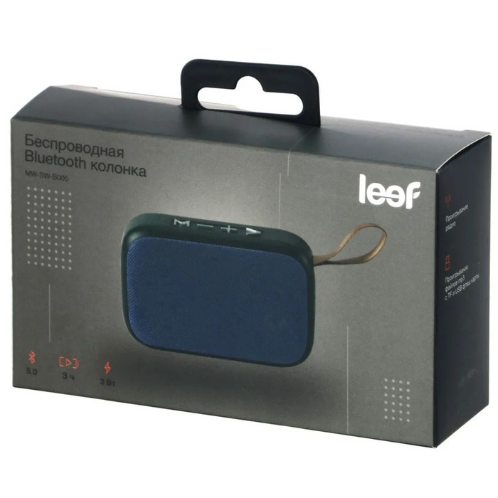 Портативная колонка LEEF MW-SW-B005, 3 Вт, BT 5.0, microSD, USB, FM, 300 мАч, синяя - фото 51398164