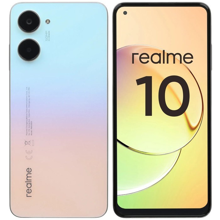 Смартфон Realme 10, 6.4", SAmoled, 2 sim, 4 Гб, 128 Гб, 50 Мп, 16 Мп, 5000 мАч, белый - фото 51398177