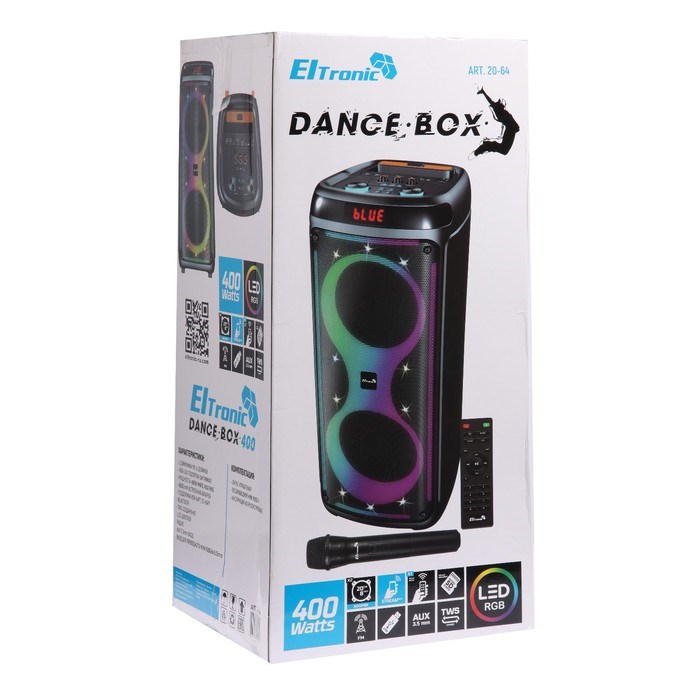 Портативная колонка ELTRONIC DANCE BOX 400, 40 Вт, USB, FM, microSD, AUX, TWS, подсветка - фото 51398261