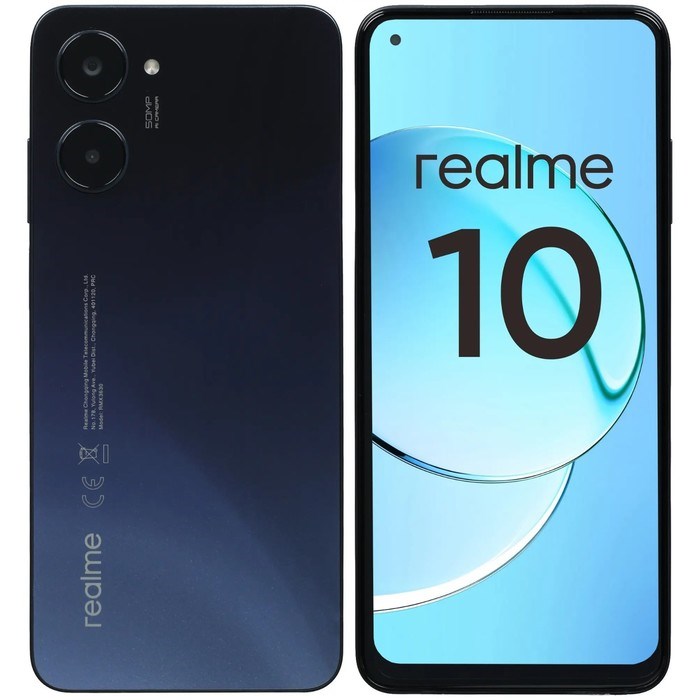 Смартфон Realme 10, 6.4", SAmoled, 2 sim, 4 Гб, 128 Гб, 50 Мп, 16 Мп, 5000 мАч, черный - фото 51398267