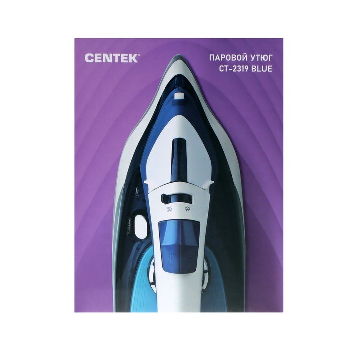 Утюг Centek CT-2319, 2400 Вт, керамика, 480 мл, капля-стоп, пар. удар, бело-синий - фото 51398436