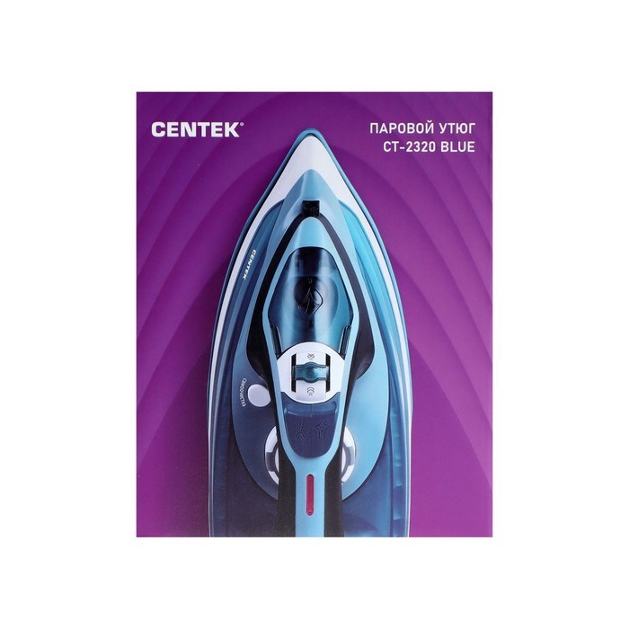 Утюг Centek CT-2320, 2200 Вт, керамика, 200 мл, капля-стоп, пар. удар, бирюзовый - фото 51398440