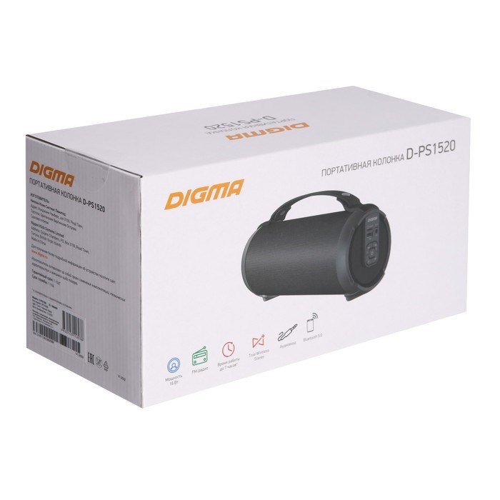 Портативная колонка Digma D-PS1520, 16Вт, BT, microSD,USB,AUX,FM, 1500мАч, черная - фото 51398876