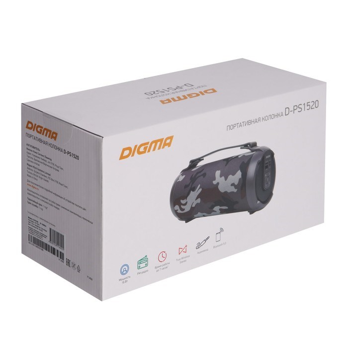 Портативная колонка Digma D-PS1520, 16Вт, BT, microSD,USB,AUX,FM, 1500мАч, камуфляж - фото 51398882