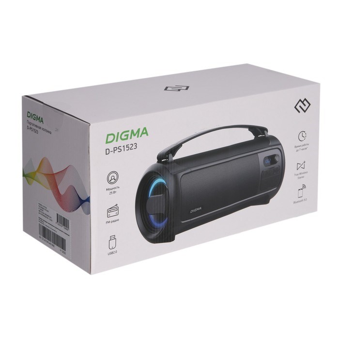 Портативная колонка Digma D-PS1523, 25Вт, BT, microSD,USB,AUX,FM, 1800мАч, черная - фото 51398891