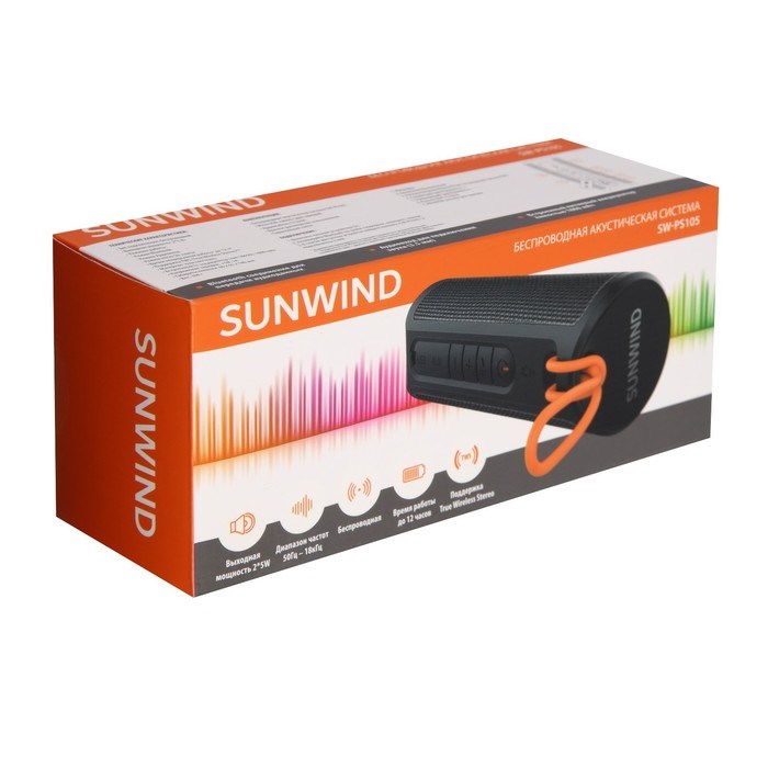 Портативная колонка SunWind SW-PS105, 10Вт, BT, microUSB, AUX, FM, 1800мАч, черная - фото 51398964