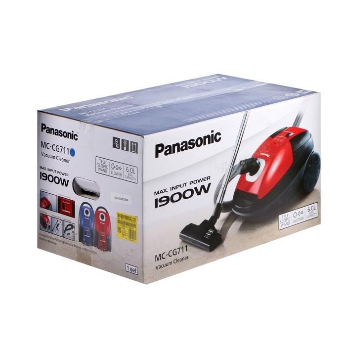 Пылесос PANASONIC MC-CG711A, мешок, 1900/350 Вт, 6 л, 65 дБ, шнур 5 м, синий - фото 51399388