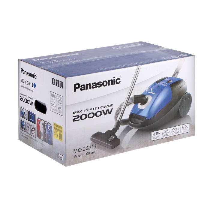 Пылесос PANASONIC MC-CG713A, мешок, 2000 Вт, 6 л, 65 дБ, шнур 5 м, синий - фото 51399422