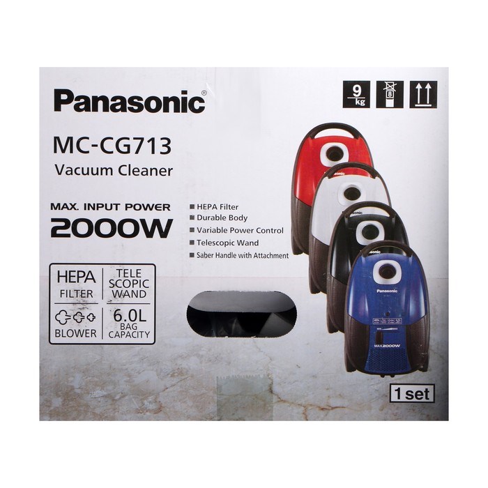 Пылесос PANASONIC MC-CG713A, мешок, 2000 Вт, 6 л, 65 дБ, шнур 5 м, синий - фото 51399424