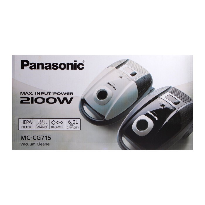 Пылесос PANASONIC MC-CG715W, мешок, 2100/380 Вт, 6 л, шнур 5 м, чёрно-белый - фото 51399490