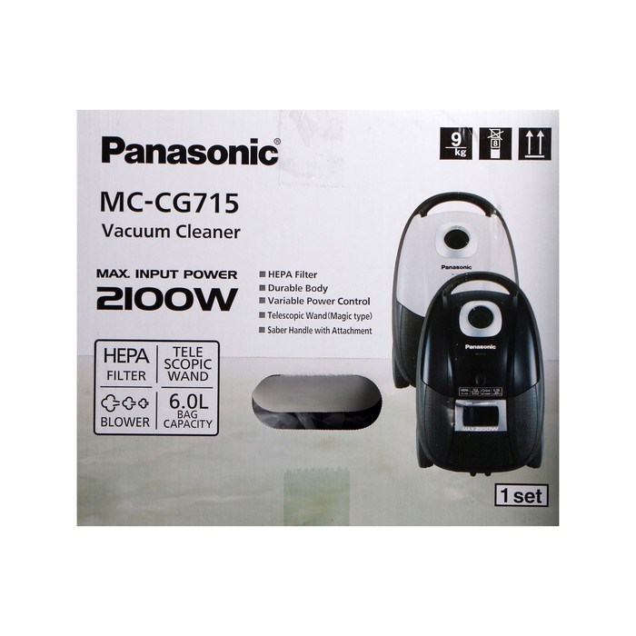 Пылесос PANASONIC MC-CG715W, мешок, 2100/380 Вт, 6 л, шнур 5 м, чёрно-белый - фото 51399491