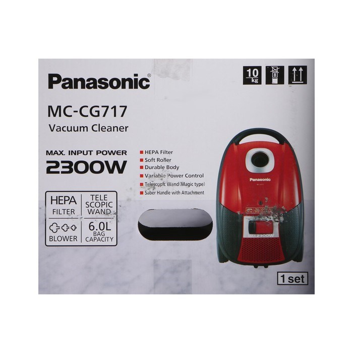 Пылесос PANASONIC MC-CG717R, мешок, 2300 Вт, 6 л, шнур 5 м, красный - фото 51399506