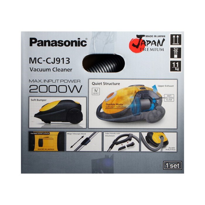 Пылесос PANASONIC MC-CJ913K, мешок, 2000 Вт, 6 л, шнур 5 м, чёрный - фото 51399539