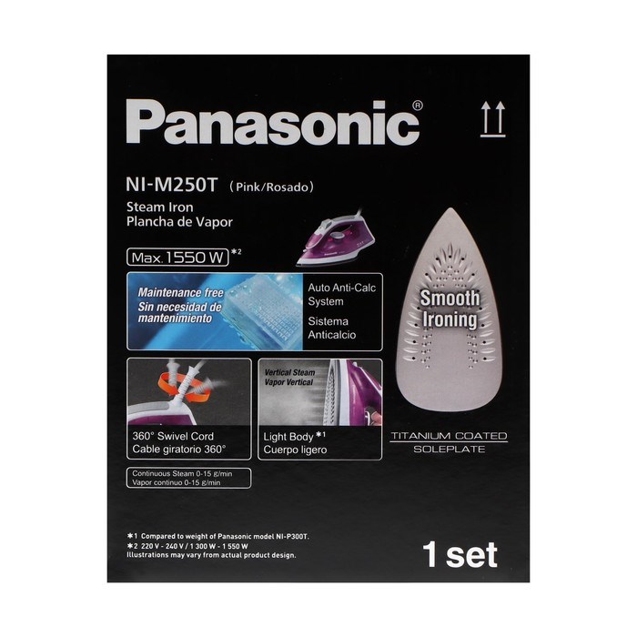 Утюг PANASONIC NI-M 250TPTV PINK, 1550 Вт, 15 г/мин, пар удар 75 г/мин, 210 мл, шнур 1.8 м - фото 51399764