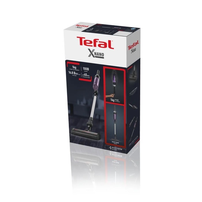 Пылесос Tefal TY1129WO, вертикальный, 100 Вт, контейнер 0.4 л, АКБ, серо-фиолетовый - фото 51399978