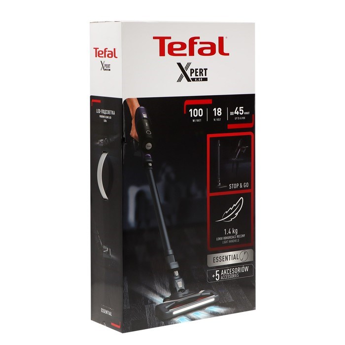 Пылесос Tefal TY6838WO, вертикальный, 100 Вт, контейнер 0.55 л, АКБ, серый - фото 51399984