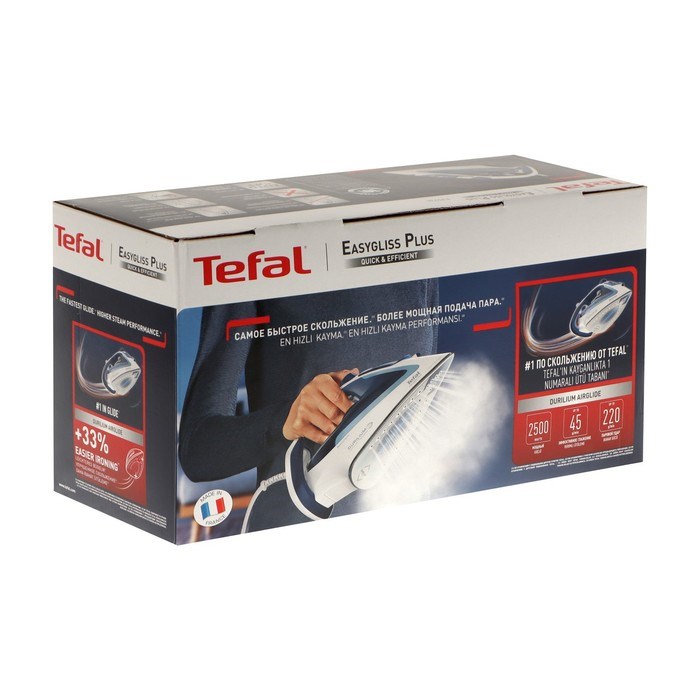 Утюг Tefal FV5736E0, 2500 Вт, эмалированная подошва, 45 г/мин, 270 мл, бело-синий - фото 51399989