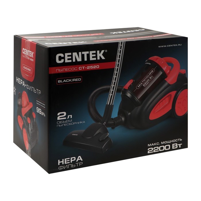 Пылесос Centek CT-2520, 2200/400 Вт, 2 л, красно-черный - фото 51400243