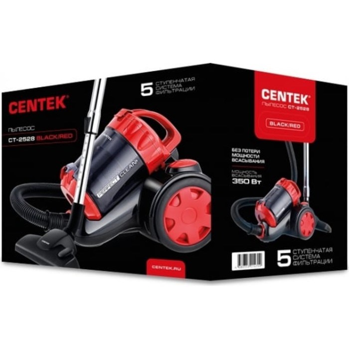 Пылесос Centek CT-2528, 2000/350 Вт, 1.5 л, мультициклон, красный - фото 51400253