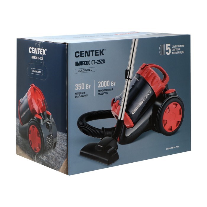 Пылесос Centek CT-2528, 2000/350 Вт, 1.5 л, мультициклон, красный - фото 51400254