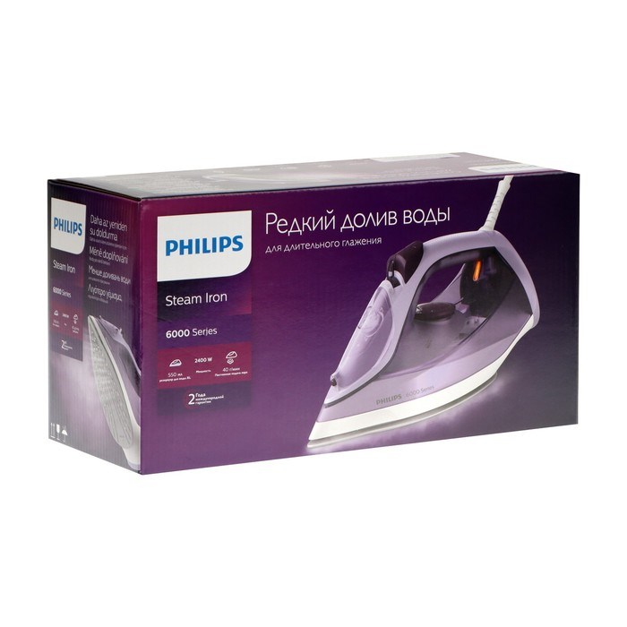 Утюг Philips DST6002/30, 2400 Вт, керамическая подошва, 40 г/мин, 550 мл, фиолетовый - фото 51400327