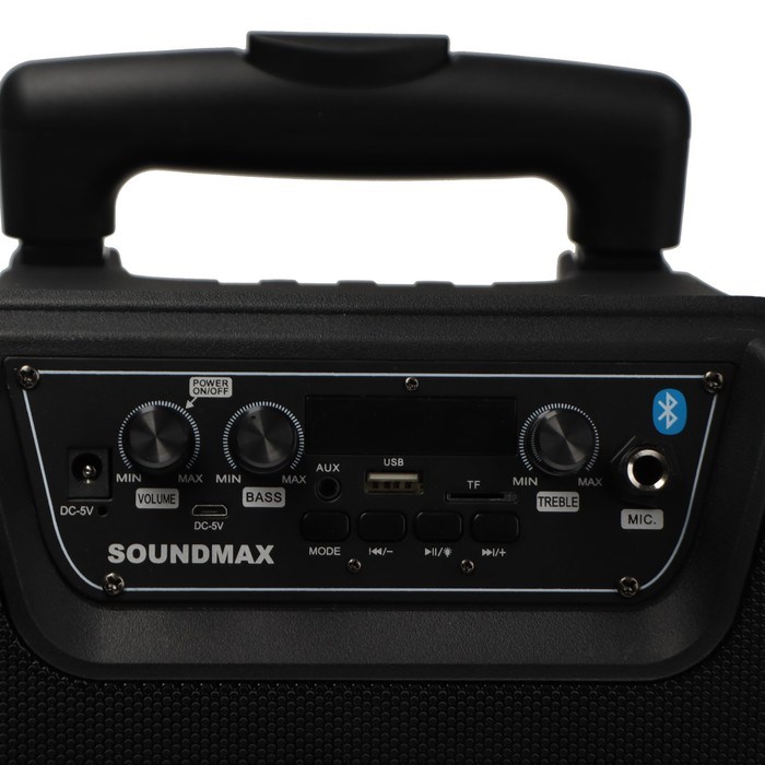 Портативная колонка Soundmax SM-PS4303, 60Вт, 2400мАч, FM, BT, microSD, USB, AUX, подсветка - фото 51400436