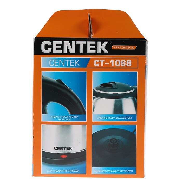 Чайник электрический Centek CT-1068, металл, 2 л, 2000 Вт, серебристый - фото 51400625