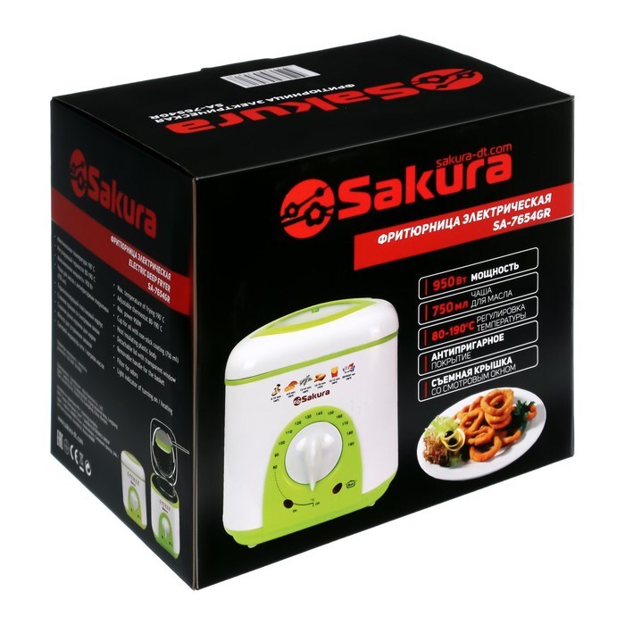 Фритюрница Sakura SA-7654GR, 950 Вт, 750 мл, антипригарное покрытие, фильтр, бело-салатовая - фото 51400651