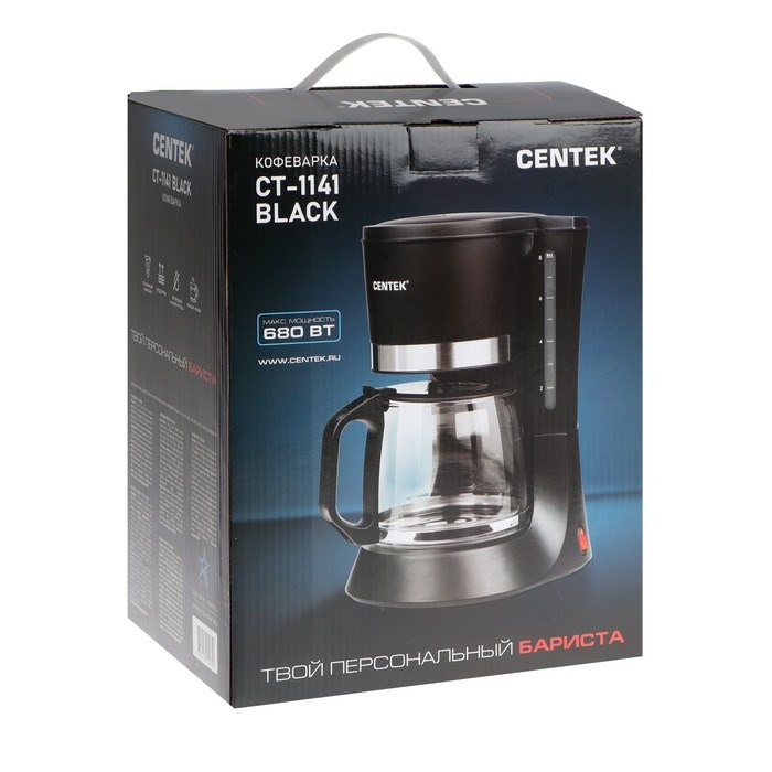 Кофеварка Centek CT-1141, капельная, 680 Вт, 1.2 л, противокапельная система, чёрная - фото 51400945