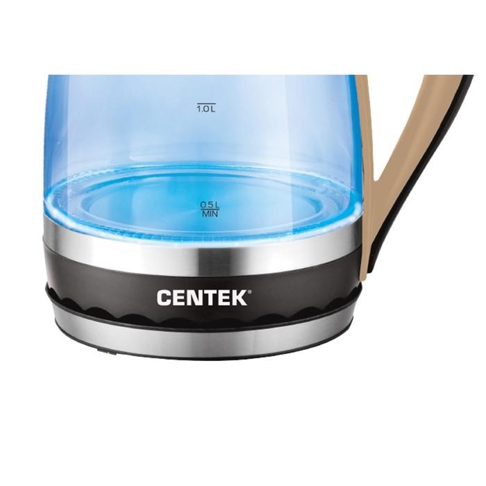 Чайник электрический Centek CT-0046, стекло, 1.7 л, 2200 Вт, подсветка, коричневый - фото 51400967