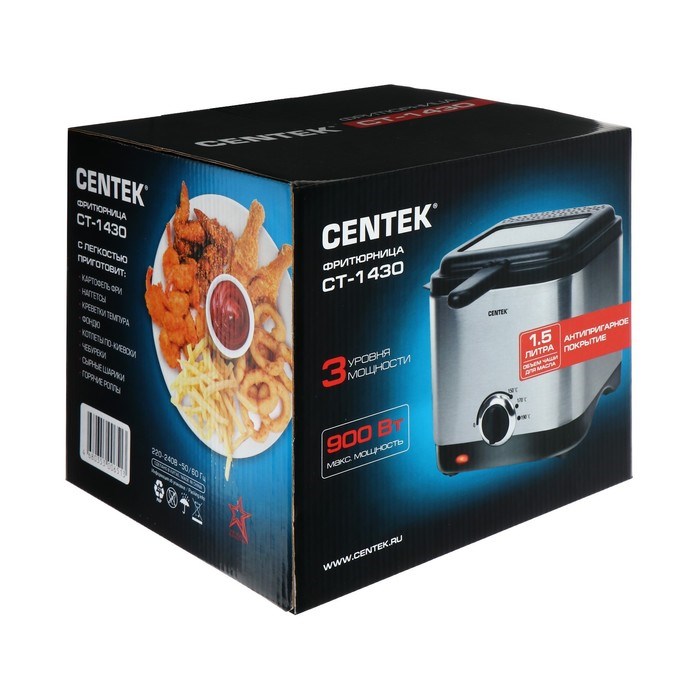 Фритюрница Centek CT-1430, 900 Вт, 1.5 л , антипригарная чаша, серебристая - фото 51401171