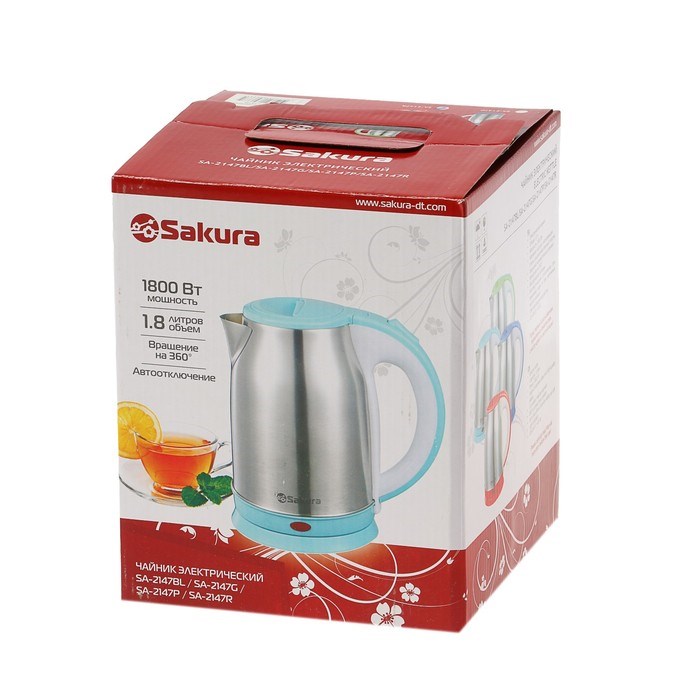 Чайник электрический Sakura SA-2147R, металл, 1.8 л, 1800 Вт, красный - фото 51401671