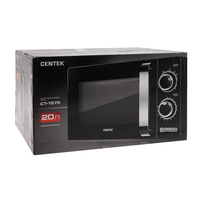 Микроволновая печь Centek CT-1575, 700 Вт, 20 л, 6 режимов, черная - фото 51401921