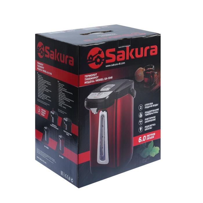 Термопот Sakura SA-1346R, 6 л, 750 Вт, 2 способа подачи воды, красно-чёрный - фото 51402873