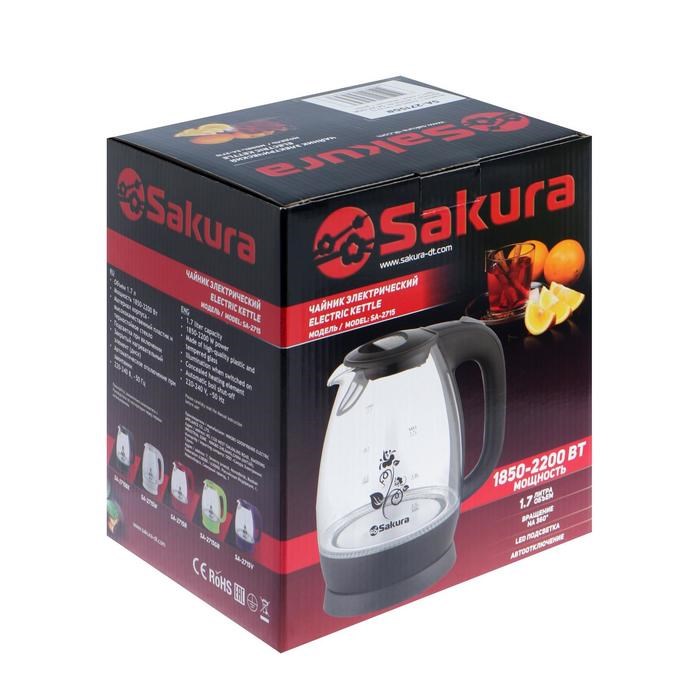 Чайник электрический Sakura SA-2715GR, стекло, 1.7 л, 2200 Вт, зеленый - фото 51402895