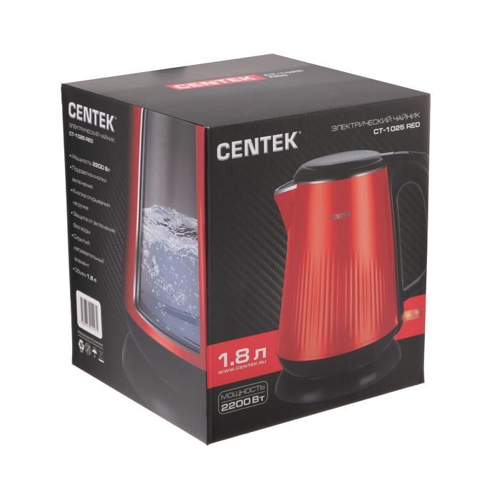 Чайник электрический Centek CT-1025, пластик, колба металл, 1.8 л, 2200 Вт, красный - фото 51402941