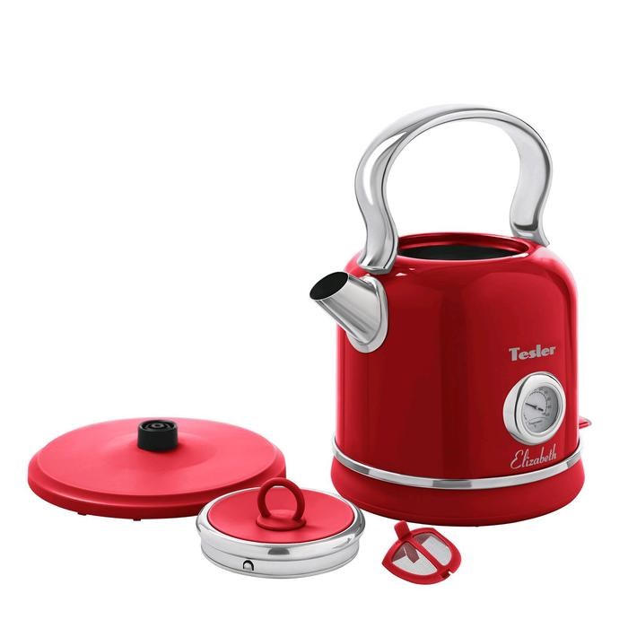 Чайник электрический Tesler KT-1745 RED, металл, 1.7 л, 2200 Вт, ретро, красный - фото 51403148