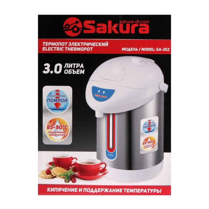 Термопот Sakura SA-352RS, 3 л, 750 Вт, красно-серебристый - фото 51403239