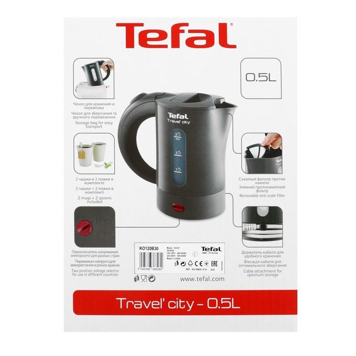 Чайник электрический Tefal KO120B30, пластик, 0.5л, 650Вт, серый - фото 51403778