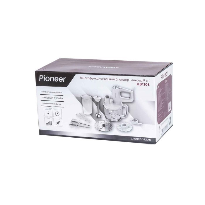 Блендер Pioneer HB130S, погружной, 500 Вт, 2/1 л, 5 скоростей, белый - фото 51405393