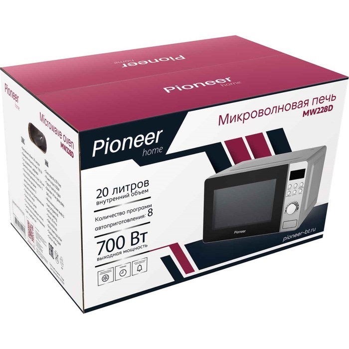 Микроволновая печь Pioneer MW228D, 700 Вт, 8 программ, 5 мощностей, 20 л, серебристая - фото 51405419