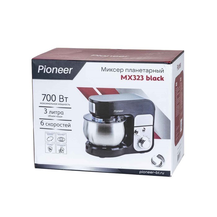 Миксер Pioneer MX323, планетарный, 700 Вт, 6 скоростей, 3 л, чёрный - фото 51405487