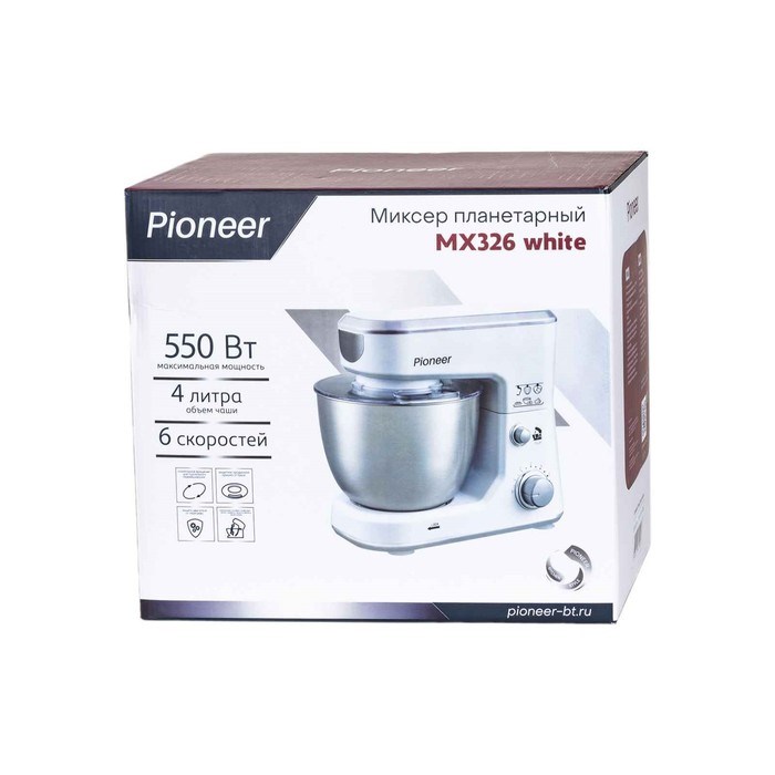 Миксер Pioneer MX326, планетарный, 550 Вт, 6 скоростей, 4 л, белый - фото 51405506