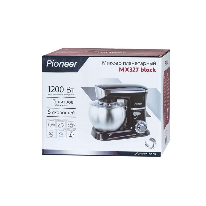 Миксер Pioneer MX327, планетарный, 1200 Вт, 6 скоростей, 6 л, чёрный - фото 51405521