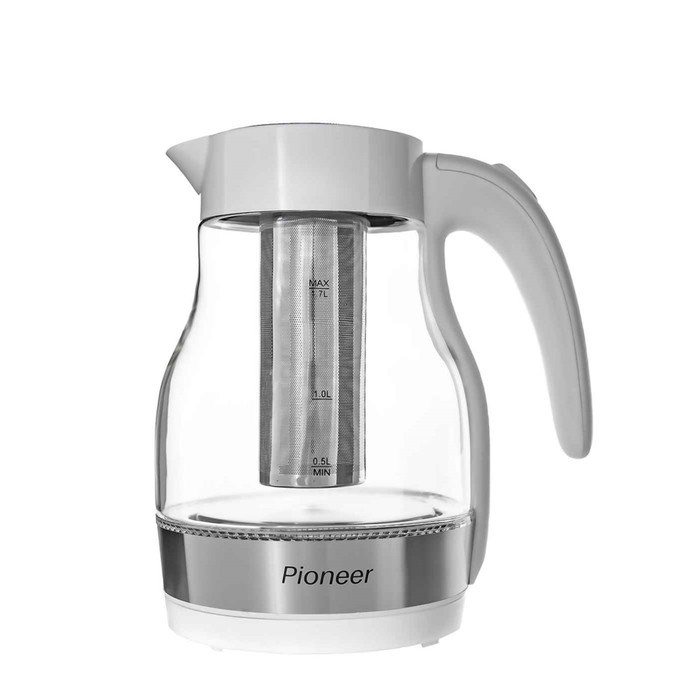 Чайник электрический Pioneer KE802G, стекло, 2200 Вт, 1.7 л, белый - фото 51405764