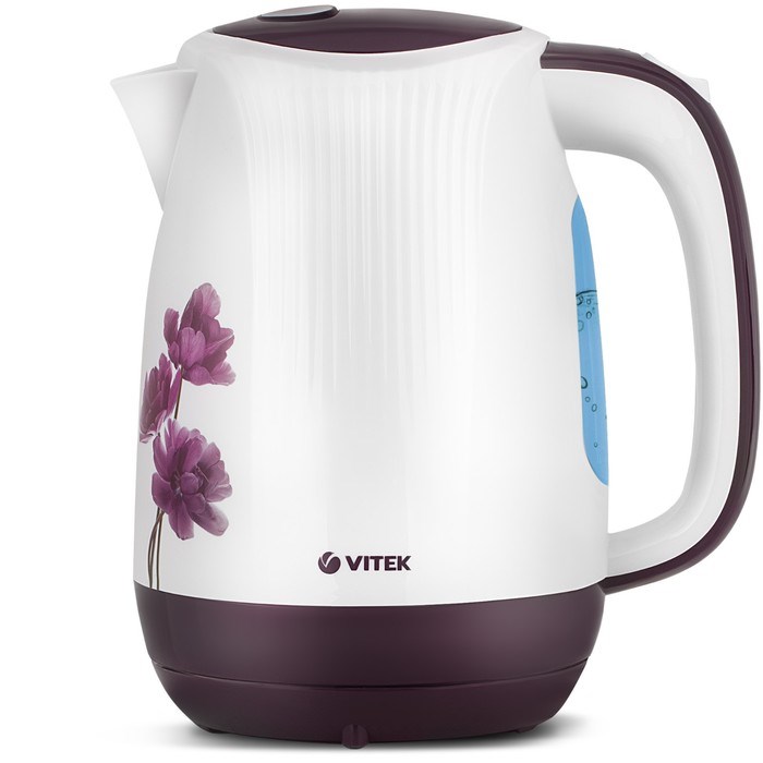 Чайник электрический Vitek VT-7061, пластик, 1.7 л, 2200 Вт, бело-фиолетовый с рисунком - фото 51406124